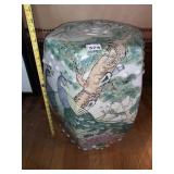 CERAMIC GARDEN STOOL, PEACOCK AND PINE TREE