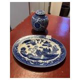 VTG BLUE WILLOW PORCELAIN OVAL PLATTER, Y.S.