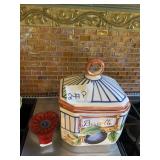 ITALIAN MAIOLICA BISCOTTI JAR, HAND-PAINTED PLUM