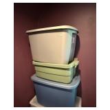STERILITE STORAGE TOTES (3), ASSORTED COLORS,