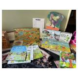ASSORTED GAMES, PUZZLES, BOOKS, PLUSH DOG IN