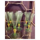 VTG GREEN GLASS GOBLETS W/ YELLOW STEMS (6).