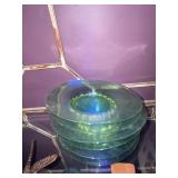 VTG GREEN DEPRESSION GLASS PLATES W/ RUFFLED