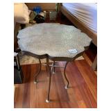 ACCENT TABLE, HAMMERED METAL TOP, FLORAL SHAPE,