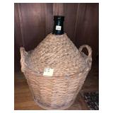 VTG DEMIJOHN BOTTLE, DARK GREEN GLASS, WICKER