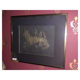 VTG FRAMED GOLD FOIL GRIFFIN ARTWORK, BRASS TONE