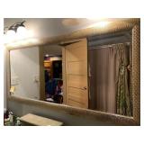 LARGE RECTANGULAR WALL MIRROR, TEXTURED GOLD-TONE