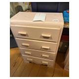VTG PINK PAINTED WOOD CHEST, FOUR DRAWERS,