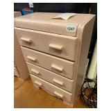 VTG PINK PAINTED WOODEN CHEST, FOUR DRAWERS,