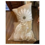 DECORATIVE THROW PILLOWS, ONE W/ APPLIQUE FLORAL