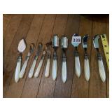 VTG MOTHER OF PEARL HANDLED FLATWARE, STAINLESS