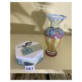 HAND-PAINTED ART GLASS VASE, FLORAL MOTIF,