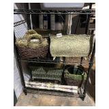 METAL PLANTERS (2), MOSS-COVERED BASKETS (2),