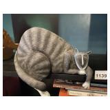 DECORATIVE STONE-FINISH CAT FIGURINE,
