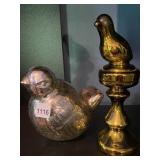 MERCURY GLASS BIRD FIGURINE AND GOLD-TONE BIRD