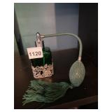 VTG EMERALD GREEN GLASS PERFUME BOTTLE W/