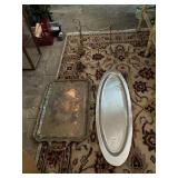 METAL SERVING TRAY W/ HANDLES, OVAL METAL
