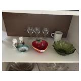 POTTERY BARN MUG, (3) IRISH COFFEE GLASSES, (2)