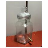 GLASS CANISTER W/ LID, BRASS SPIGOT.