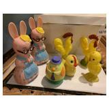 VTG PLASTIC EASTER FIGURES, INCLUDES RABBITS W/