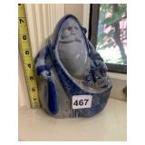 SALT-GLAZED STONEWARE SANTA FIGURINE, BLUE AND