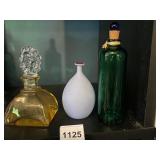 ASSORTED DECORATIVE BOTTLES (3), INCLUDES AMBER