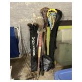 LACROSSE STICKS (3), FIELD HOCKEY STICKS (2),