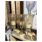 AMBER GLASS HURRICANE CANDLE HOLDERS W/ PILLAR
