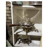 SILVER-TONE CHAFING DISH W/ WOOD HANDLE AND