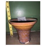 STUDIO POTTERY VASE, CRACKLE GLAZE, ORANGE AND