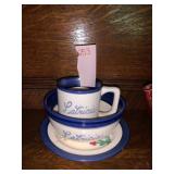 PERSONALIZED CERAMIC MUG AND BOWL SET, BLUE AND