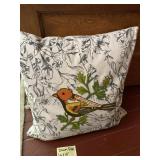 BIRD EMBROIDERED THROW PILLOW, DOWN FILLED,