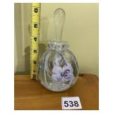 ART GLASS PERFUME BOTTLE, SPHERICAL, WHITE SWIRL