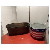 METAL OVAL TUB W/ BEE EMBOSSING, METAL PATRIOTIC