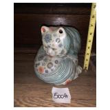PORCELAIN CAT FIGURINE, FLORAL PATTERN, MOLDED