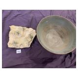 STUDIO POTTERY BOWL, WALL PLAQUE W/ FROG MOTIF.