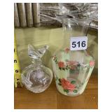 CUT GLASS PERFUME BOTTLE W/ BUTTERFLY STOPPER,