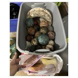 DECORATIVE ORBS, FEATHER AND RATTAN CONSTRUCTION,