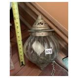 HANGING LANTERN, ETCHED GLASS GLOBE, PIERCED