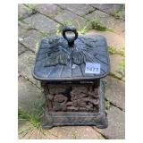 CAST IRON LANTERN, GRAPE VINE MOTIF, HINGED DOOR,
