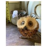 VTG OWL FIGURINE, PINE CONE AND FEATHER