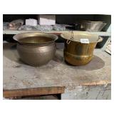 HOSLEY SOLID BRASS PLANTERS, HAMMERED FINISH,