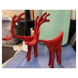 VTG RED REINDEER FIGURES (2), MADE IN INDIA.