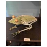 METAL FROG FIGURINE, GREEN PATINATED FINISH W/