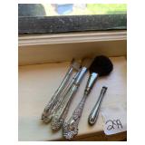 (2) VTG STERLING SILVER VANITY BRUSHES AND TOOLS,