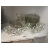 VTG CLEAR GLASS SNACK SETS W/ FLORAL PATTERN,