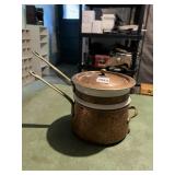 VTG COPPER DOUBLE BOILER, ENAMEL LINED, BRASS