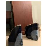 AGATE GEODE BOOKENDS, POLISHED BLUE INTERIOR,