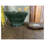 STUDIO POTTERY BOWL, GREEN GLAZE, RIBBED