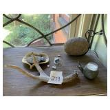DECORATIVE COLLECTION W/ ANTLER, STONE SNAIL,